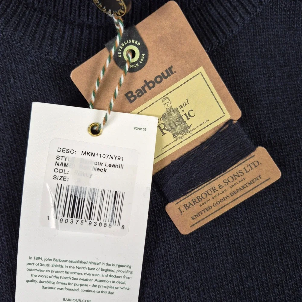 Barbour Sweater Mens S Navy Blue Leahill Roll Neck Wool Cotton Pullover NWT